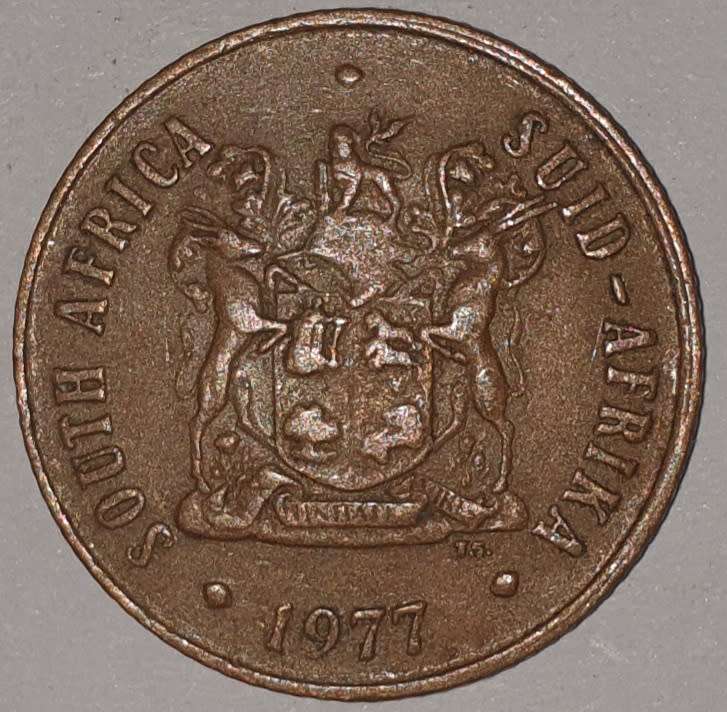 1977 - 2 CENT COIN (TWO CENT COIN) - RSA - BRONZE - KM#83 - BILINGUAL LEGEND - WILDEBEEST